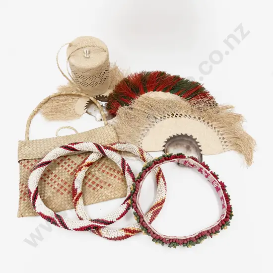 Small Qty of Assorted incl Woven Bag with Shell Handled Fans etc
