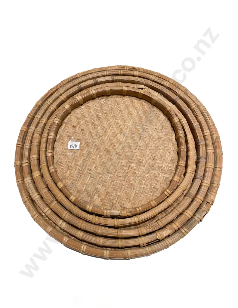 Nesting Set of Five Cane Circular Trays Image 1++