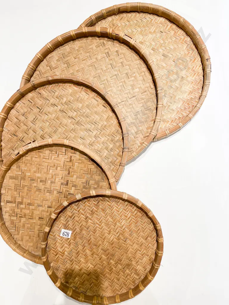 Nesting Set of Five Cane Circular Trays Image 1++
