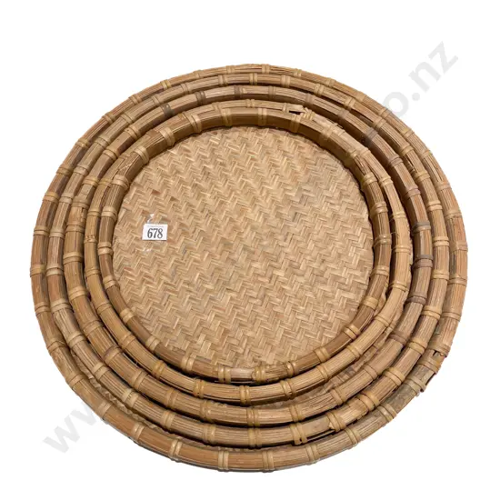 Nesting Set of Five Cane Circular Trays