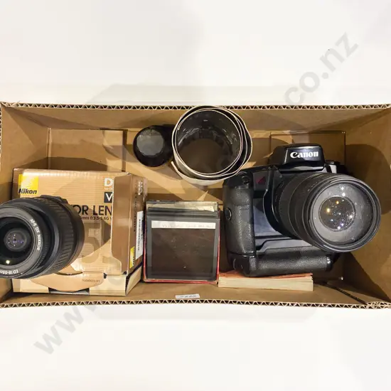 Canon Camera with Glass Slides & Nikon Lens etc