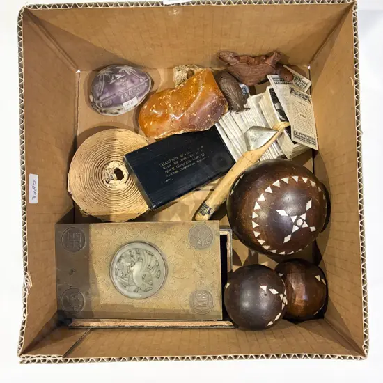 Box Qty of Assorted Vintage incl Cameo Shell & Kauri Gum