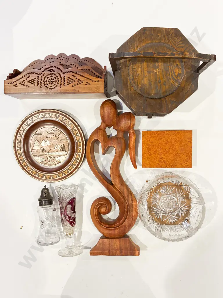 Box Qty of Assorted Wood Ware & Crystal etc Image 1++