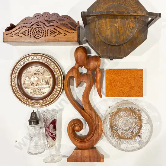 Box Qty of Assorted Wood Ware & Crystal etc