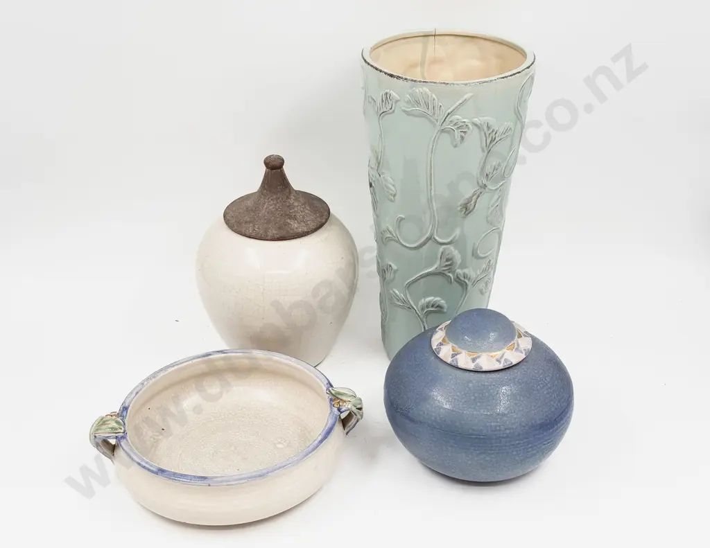 Crackle Glaze Lidded Vase & Three Others Image 1++