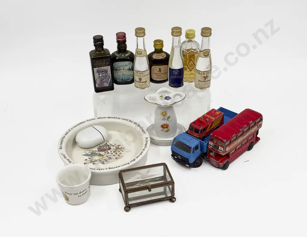 Box of Assorted incl Alcohol Miniatures Matchbox & Other Toys and Wedgwood Peter Rabbit Bowl Image 1++