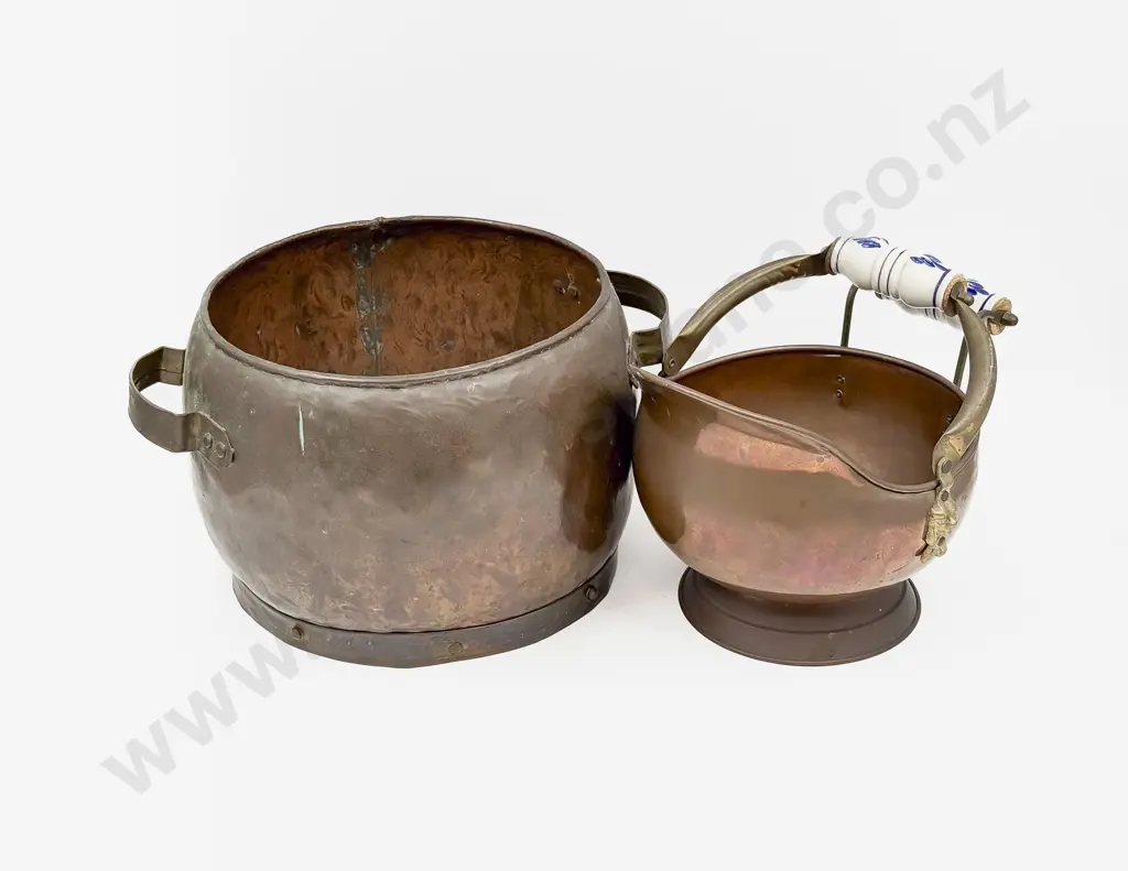 Vintage Handled Copper Pot together with Coal Bucket Image 1++
