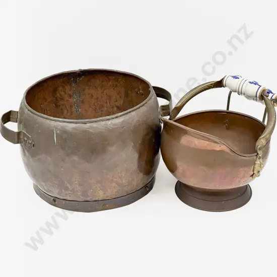 Vintage Handled Copper Pot together with Coal Bucket