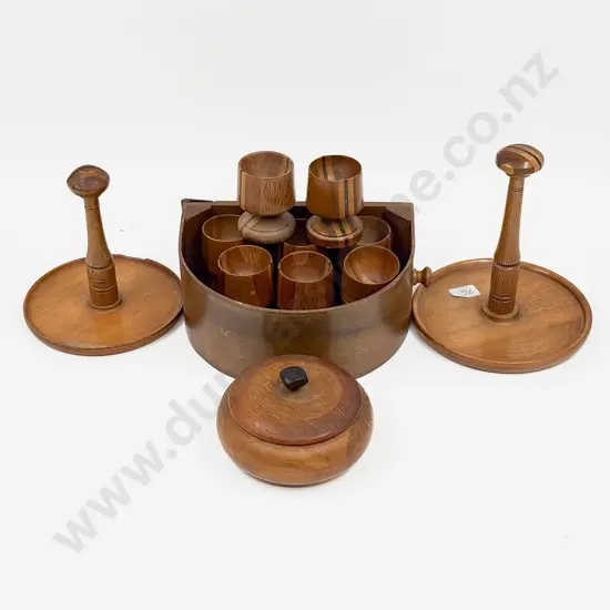 Qty of Assorted NZ Timber Items incl Hat Stands Egg Cups etc