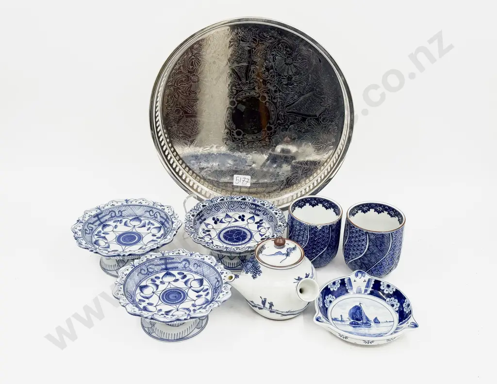 Qty of Assorted Blue & White China and S/P Gallery Tray Image 1++
