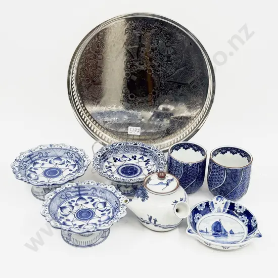 Qty of Assorted Blue & White China and S/P Gallery Tray