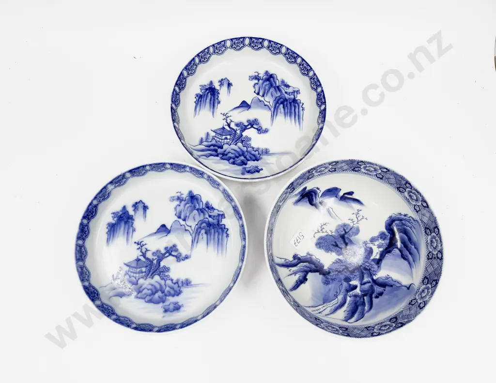 Three Chinese Blue & White Bowls Image 1++