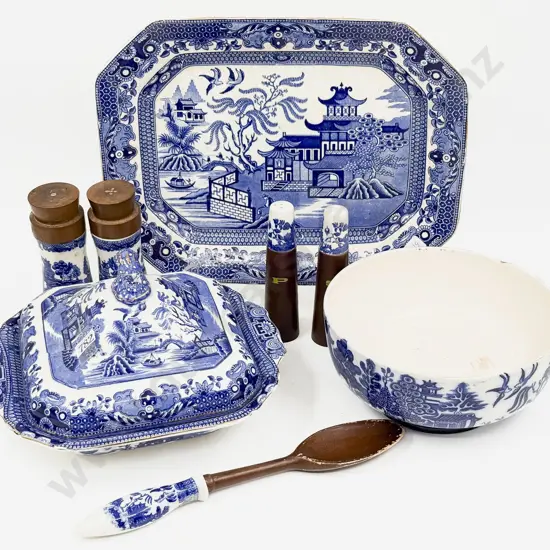 Qty of Assorted Blue & White "Willow" Pattern China