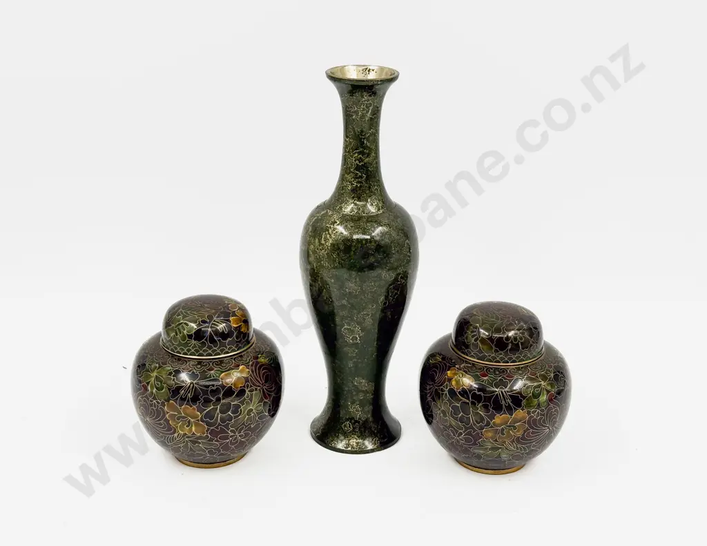 A Pair of Cloisonne Ginger Jars together with Vase Image 1++