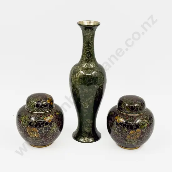 A Pair of Cloisonne Ginger Jars together with Vase