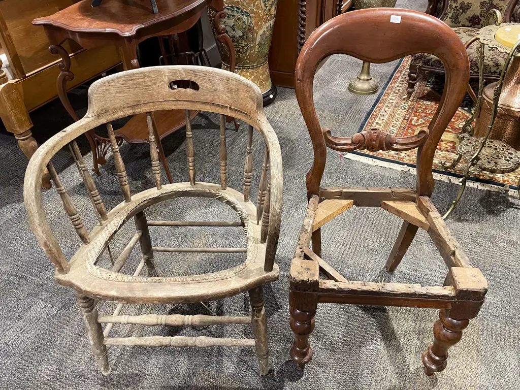 Oak Captains Chair & Balloon Back Chair for Restoration Image 1++