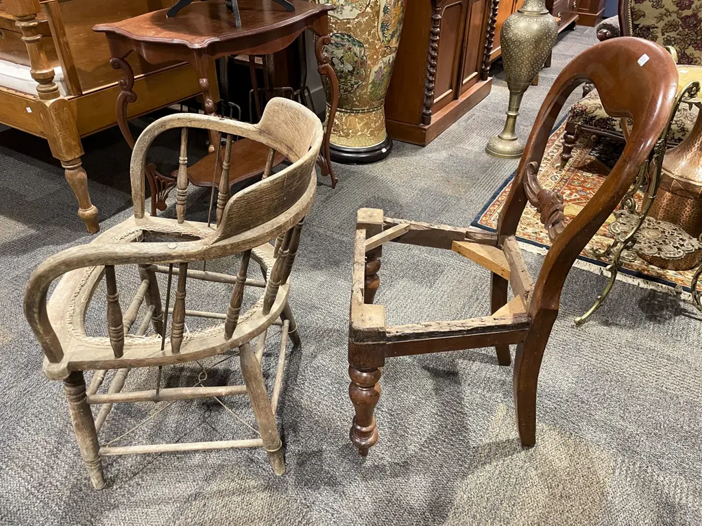 Oak Captains Chair & Balloon Back Chair for Restoration Image 1++