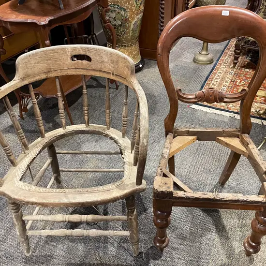 Oak Captains Chair & Balloon Back Chair for Restoration