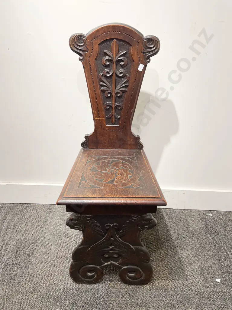 Heavily Carved Edwardian Hall Chair Image 1++