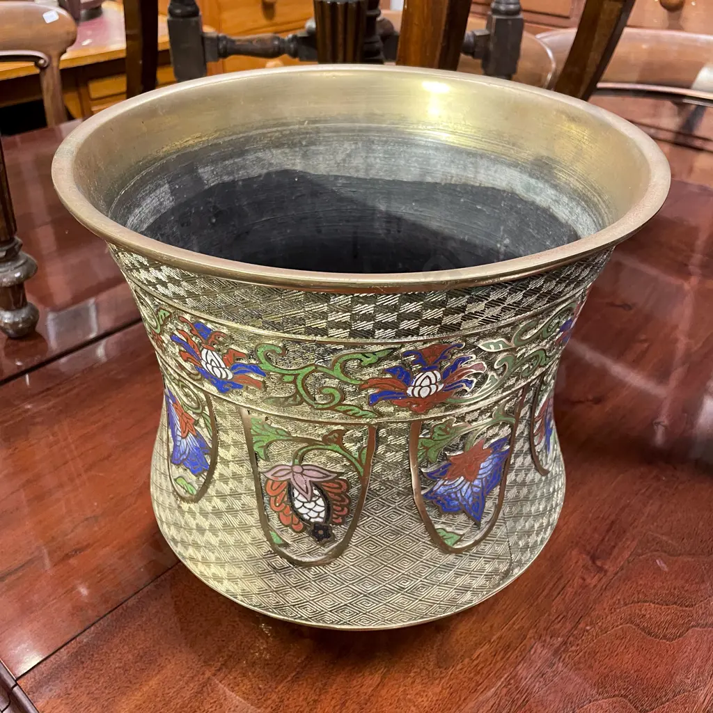 Brass & Enamel Jardiniere Image 1++