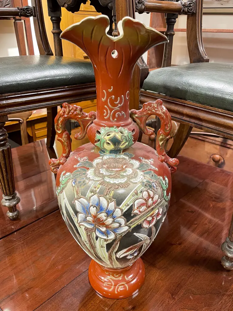 Chinese Floral Double Handled Vase Image 1++