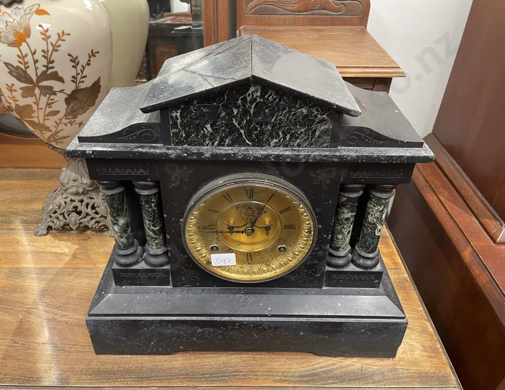 Victorian Black Slate & Marble Mantel Clock Image 1++
