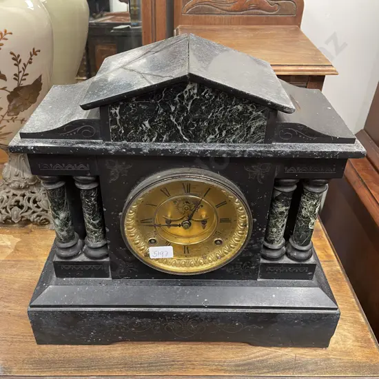 Victorian Black Slate & Marble Mantel Clock