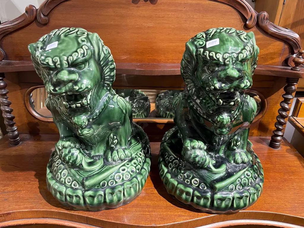 Pair Green Glazed Foo Dogs Image 1++
