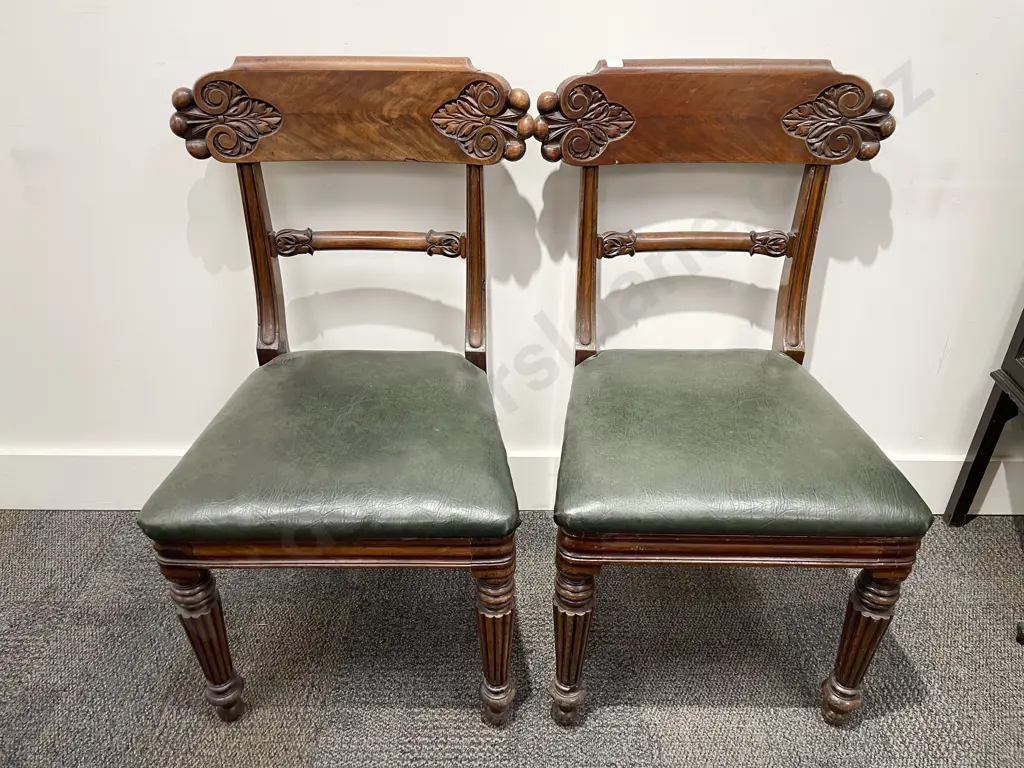 Pair Victorian Mahogany Dining Chairs with Leather Seats Image 1++