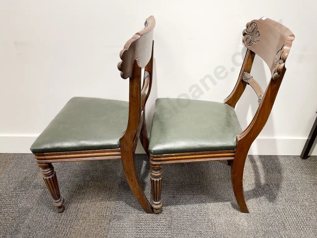 Pair Victorian Mahogany Dining Chairs with Leather Seats Image 1++