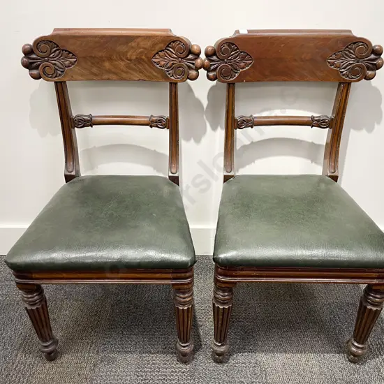 Pair Victorian Mahogany Dining Chairs with Leather Seats