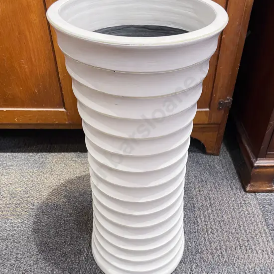 White Painted Ribbed Floor Standing Vase
