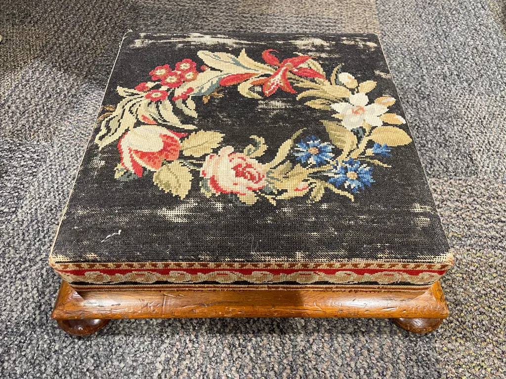 Victorian Footstool With Berlin Wool Cover Image 1++