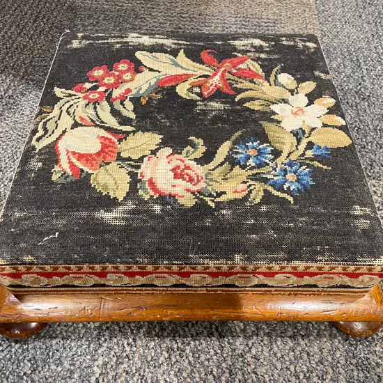 Victorian Footstool With Berlin Wool Cover