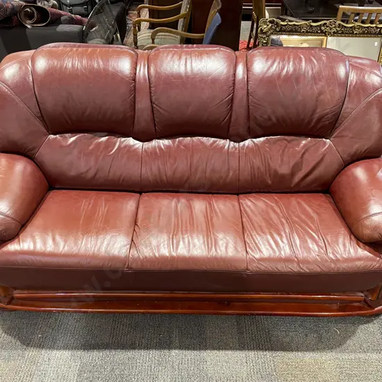 Timber Framed Leather Three Seater Sofa