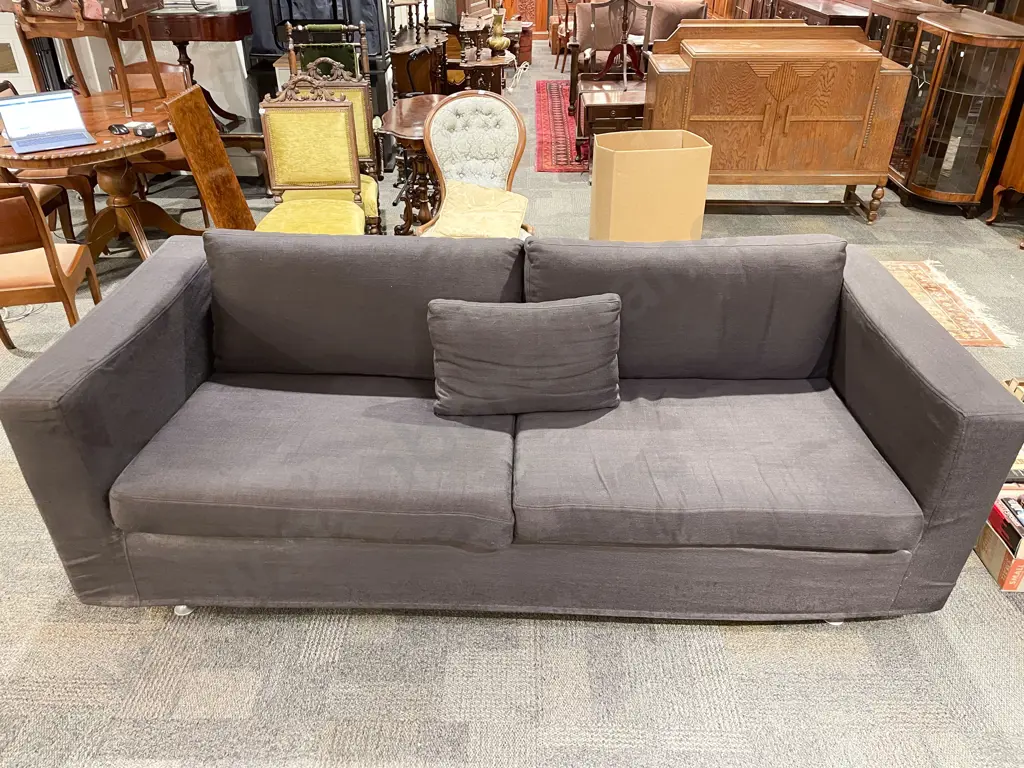 Modern Three Seater Sofa With Linen Loose Cover Image 1++