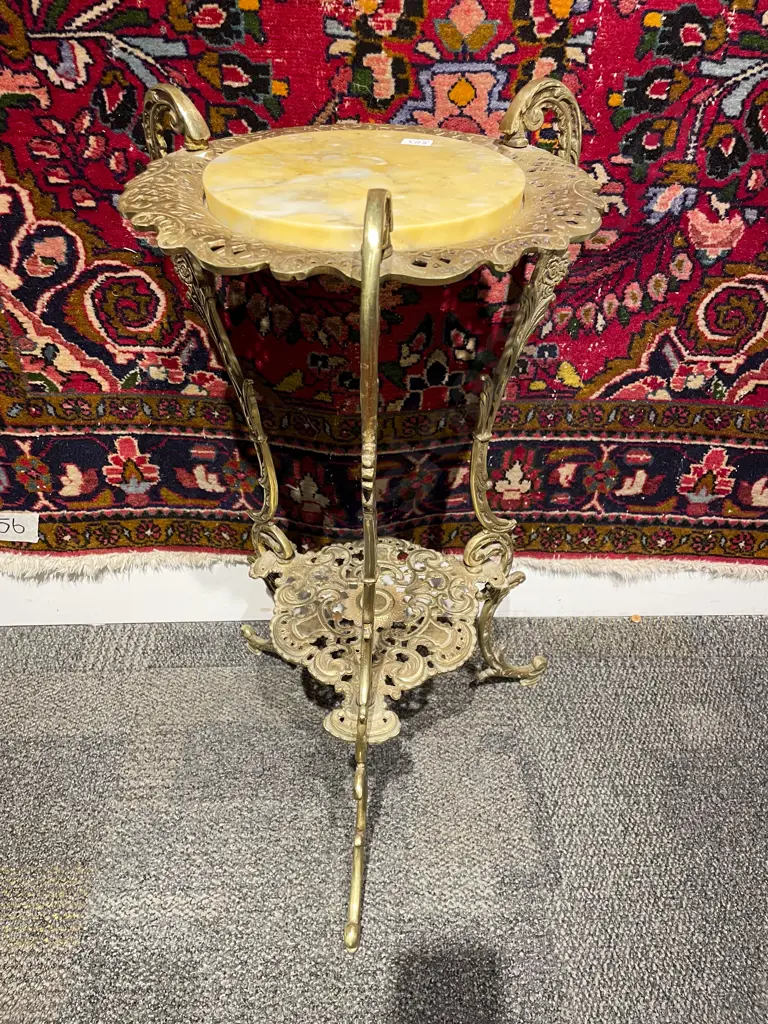 Gilt Metal Two Tier Plant Stand With Italian Marble Top Image 1++