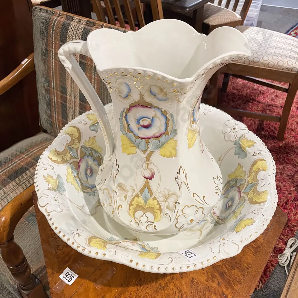 Meakin Marcella Pattern Art Nouveau Wash Jug & Basin Image 1++