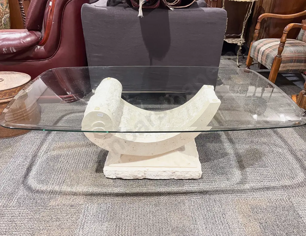 Glass Top Coffee Table With Decorative Plaster Base Image 1++