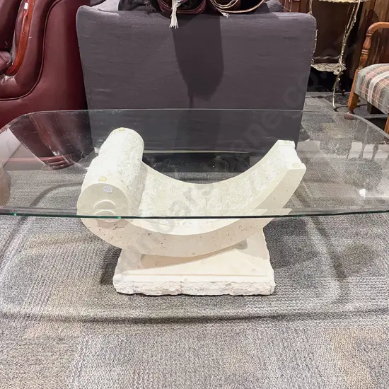 Glass Top Coffee Table With Decorative Plaster Base