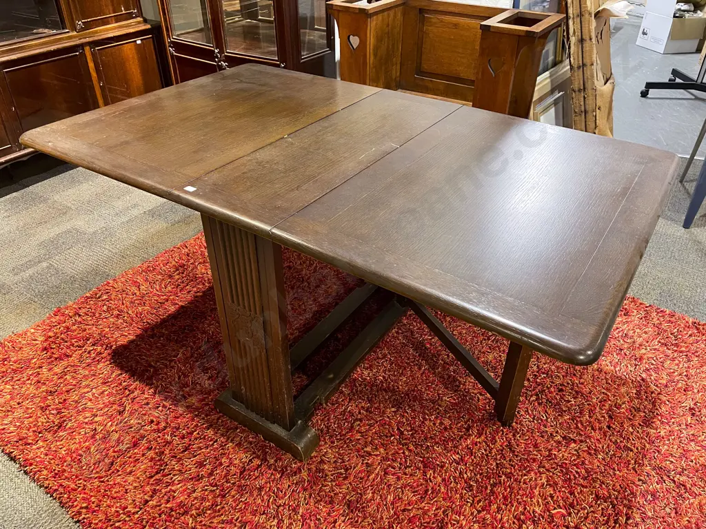 Set of Four  Early C20th Tudor Style Oak Dining Chairs & Dropside Dining Table Image 1++