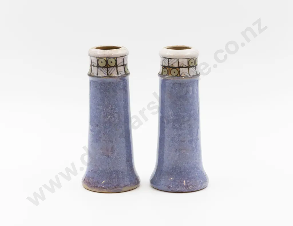 Pair C1894 RD Art Nouveau Stoneware Handpainted Frieze Decoration Vases 19cm H Image 1++