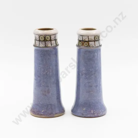 Pair C1894 RD Art Nouveau Stoneware Handpainted Frieze Decoration Vases 19cm H