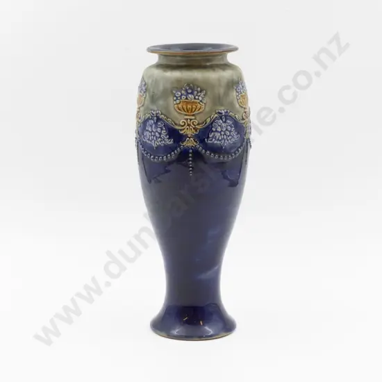 C1892 RD Stoneware Applied Motif Mantel Vase 28cm H