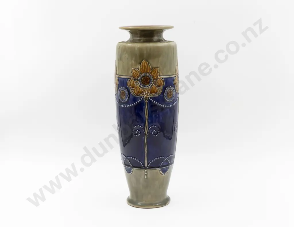 C1892 RD Stoneware Tube Lined & Beaded Long Stem Mantel Vase 36cm H Image 1++