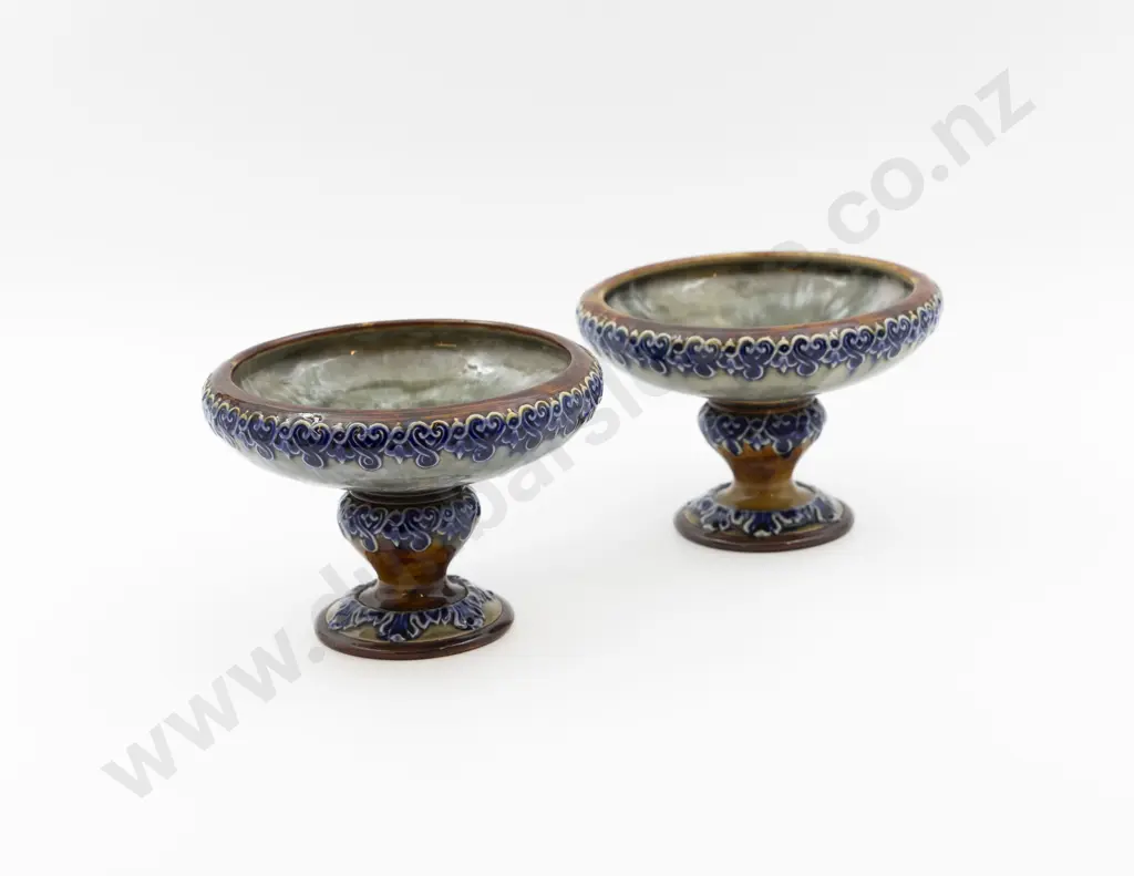 Pair Doulton Lambeth Stoneware Tube Lined Comports 15cm Diameter Overall Image 1++