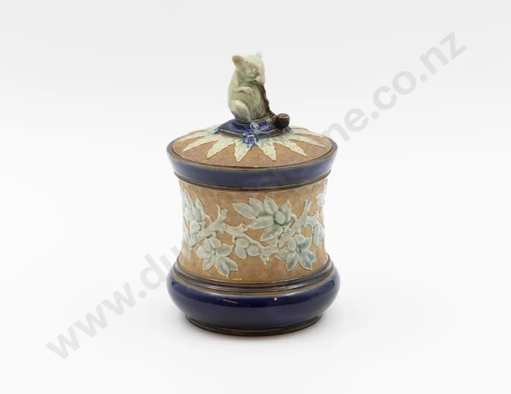 Doulton Lambeth Stoneware Humidor Applied Decorations with Mouse Finial 17.5cm H Overall Image 1++