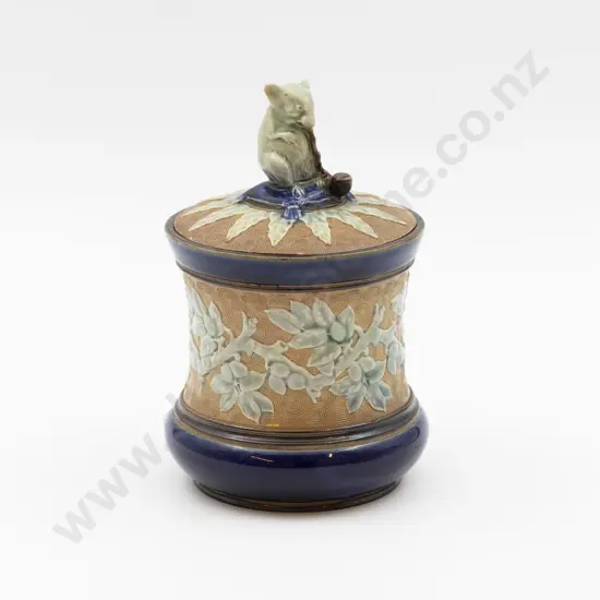 Doulton Lambeth Stoneware Humidor Applied Decorations with Mouse Finial 17.5cm H Overall