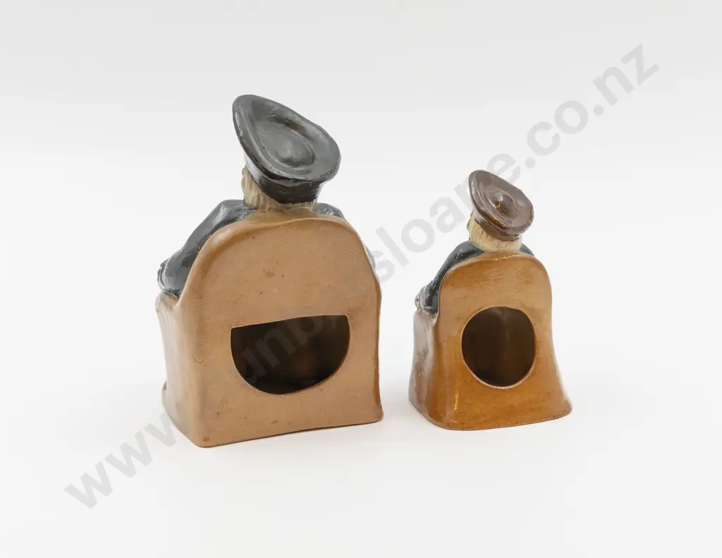 C1912 Doulton Lambeth Slipcast Toby Figures as Pastille Burners 15.5cm & 11.5cm H Image 1++