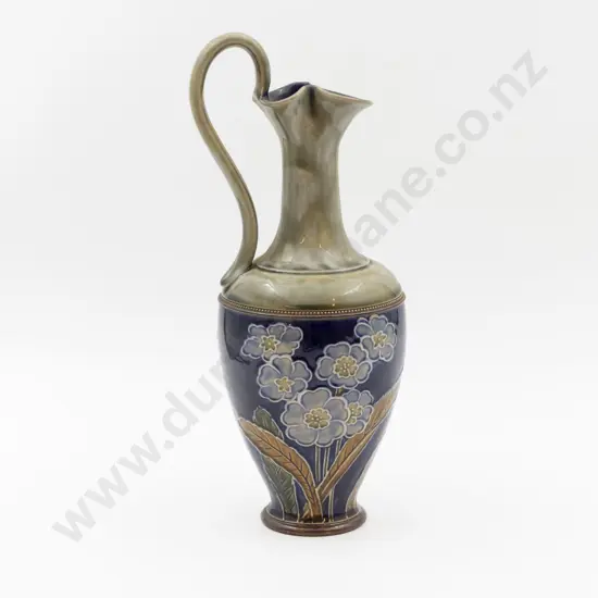 C1893 RD Stoneware Tube Lined Primrose Decorated Ewer 33cm H Overall